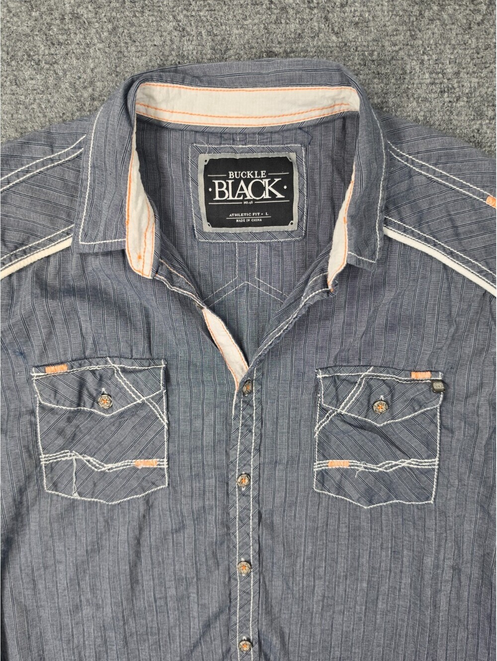 Buckle Black Shirt Mens L Gray Western Y2K Pearl Snap Distressed Athletic Fit